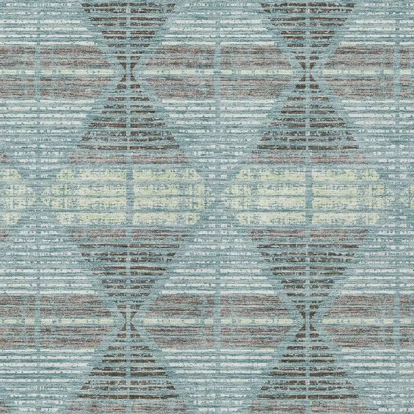 Teal Blue And Ivory Geometric Washable Indoor Outdoor Area Rug Photo 5