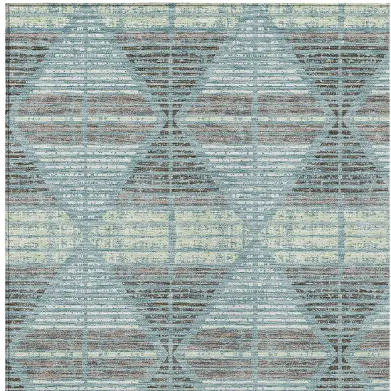 Teal Blue And Ivory Geometric Washable Indoor Outdoor Area Rug Photo 3