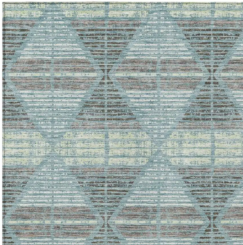 Teal Blue And Ivory Geometric Washable Indoor Outdoor Area Rug Photo 3