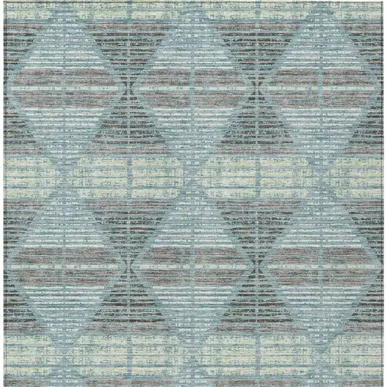 Teal Blue And Ivory Geometric Washable Indoor Outdoor Area Rug Photo 6