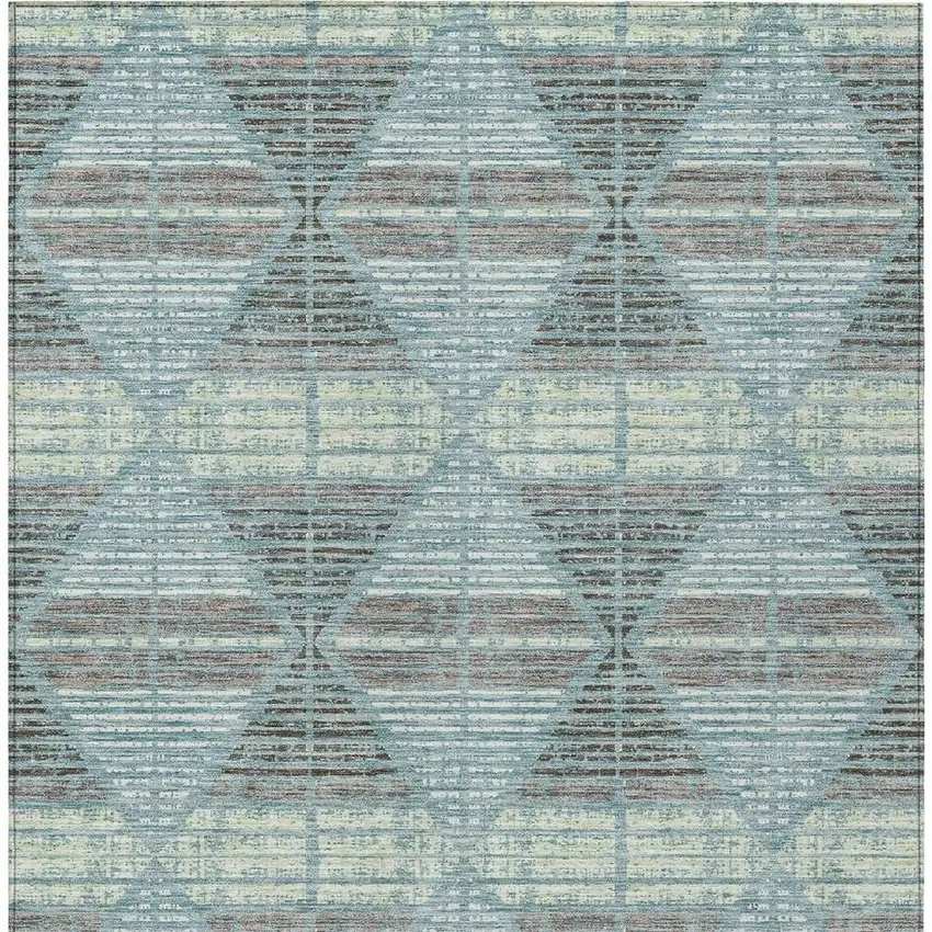 Teal Blue And Ivory Geometric Washable Indoor Outdoor Area Rug Photo 6