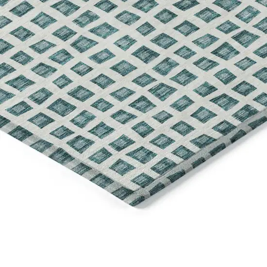 Teal Blue And Ivory Geometric Washable Indoor Outdoor Area Rug Photo 3