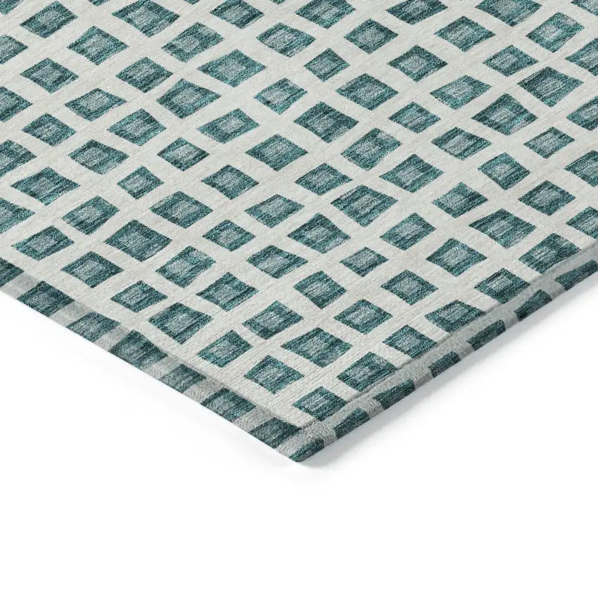 Teal Blue And Ivory Geometric Washable Indoor Outdoor Area Rug Photo 3