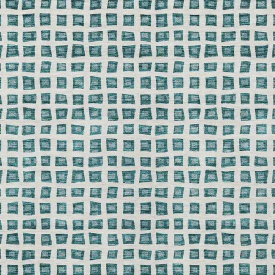 Teal Blue And Ivory Geometric Washable Indoor Outdoor Area Rug Photo 5