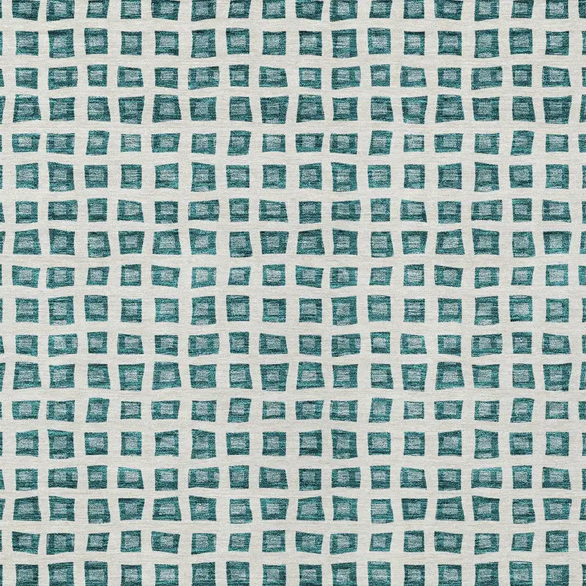 Teal Blue And Ivory Geometric Washable Indoor Outdoor Area Rug Photo 5