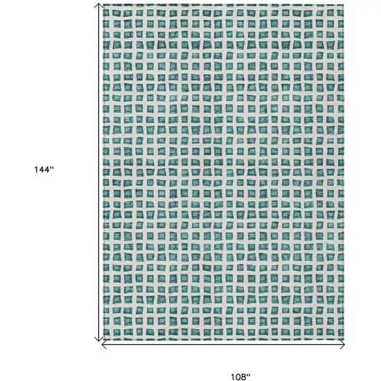 Teal Blue And Ivory Geometric Washable Indoor Outdoor Area Rug Photo 8