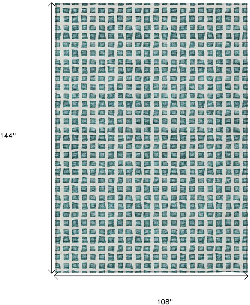 Teal Blue And Ivory Geometric Washable Indoor Outdoor Area Rug Photo 8
