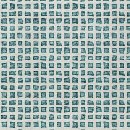 Teal Blue And Ivory Geometric Washable Indoor Outdoor Area Rug Photo 6