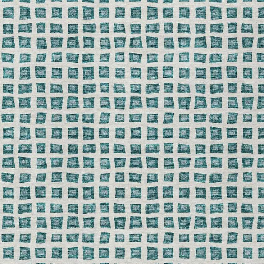 Teal Blue And Ivory Geometric Washable Indoor Outdoor Area Rug Photo 6
