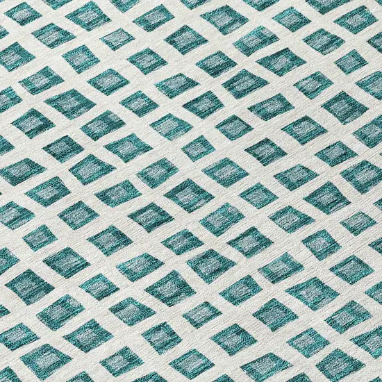 Teal Blue And Ivory Geometric Washable Indoor Outdoor Area Rug Photo 4