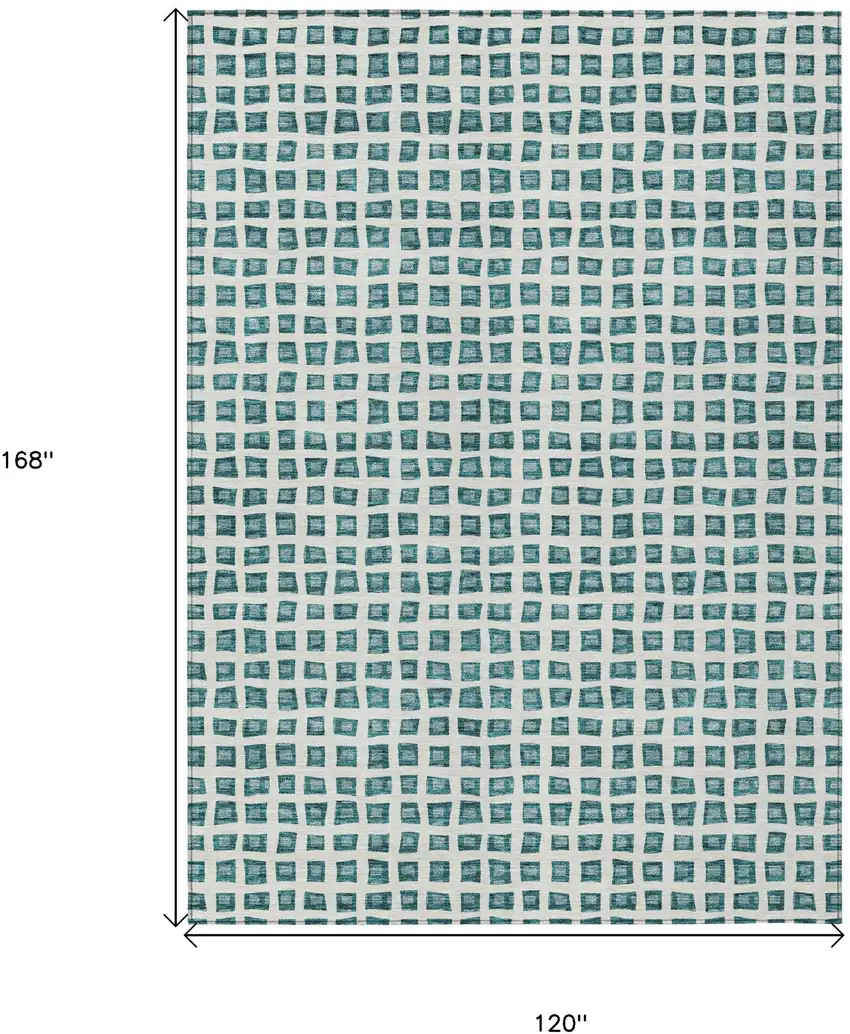 Teal Blue And Ivory Geometric Washable Indoor Outdoor Area Rug Photo 8