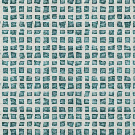 Teal Blue And Ivory Geometric Washable Indoor Outdoor Area Rug Photo 5