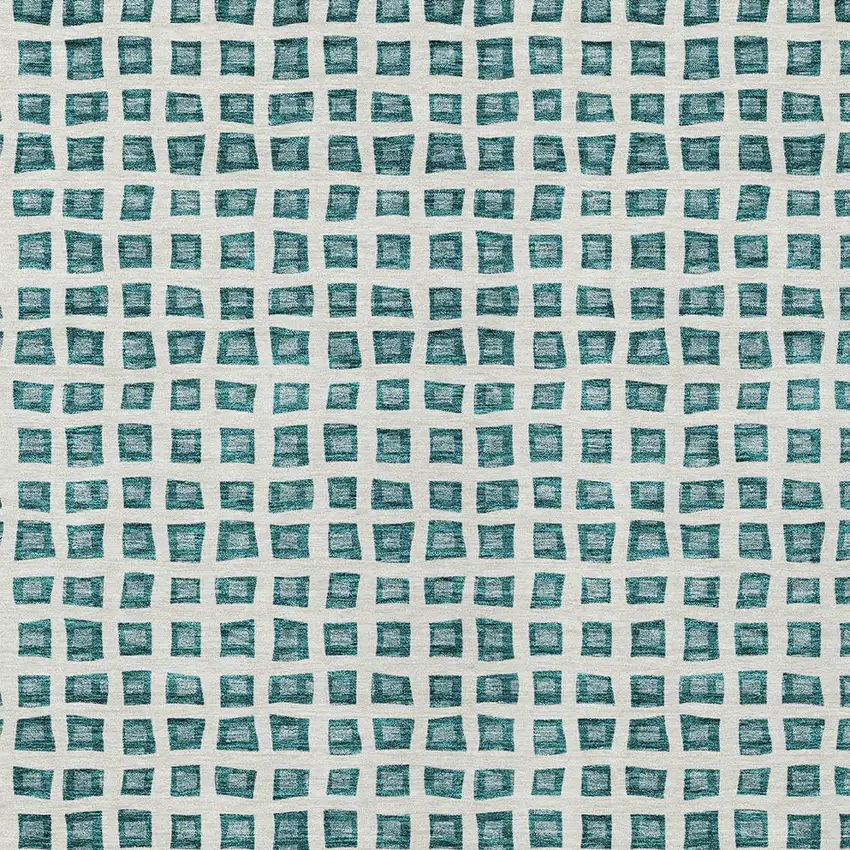 Teal Blue And Ivory Geometric Washable Indoor Outdoor Area Rug Photo 5