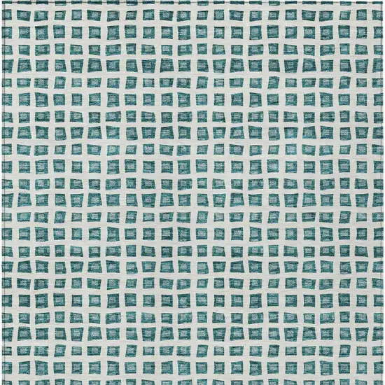 Teal Blue And Ivory Geometric Washable Indoor Outdoor Area Rug Photo 6
