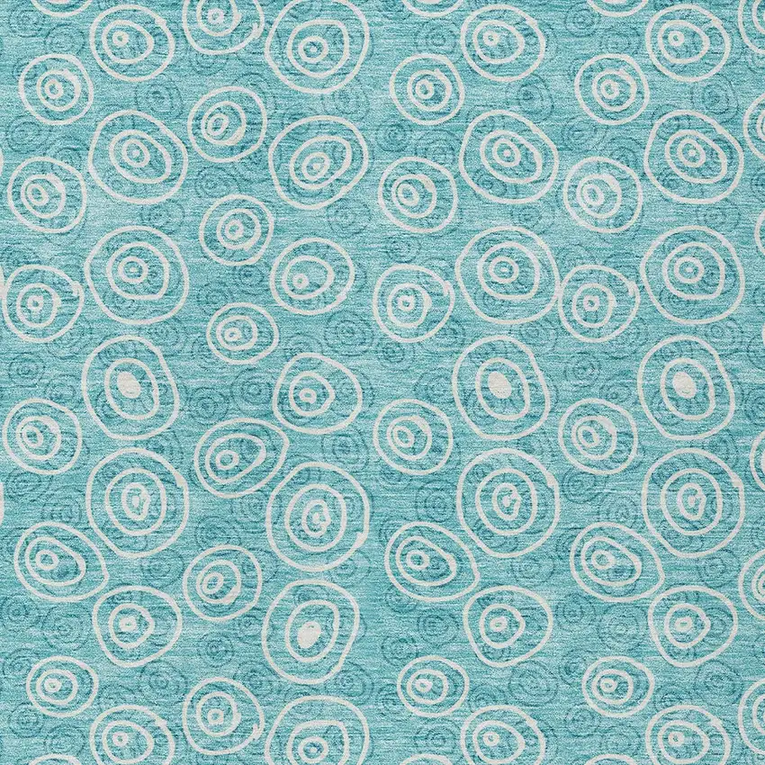 Teal Blue And Ivory Geometric Washable Indoor Outdoor Area Rug Photo 4