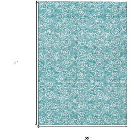 Teal Blue And Ivory Geometric Washable Indoor Outdoor Area Rug Photo 7