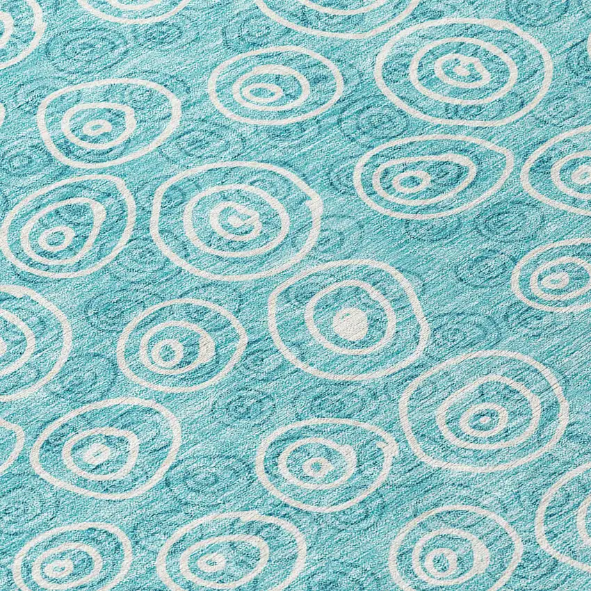 Teal Blue And Ivory Geometric Washable Indoor Outdoor Area Rug Photo 8