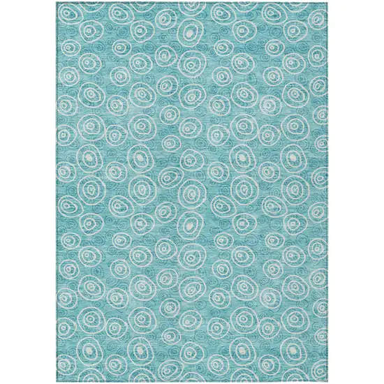 Teal Blue And Ivory Geometric Washable Indoor Outdoor Area Rug Photo 2