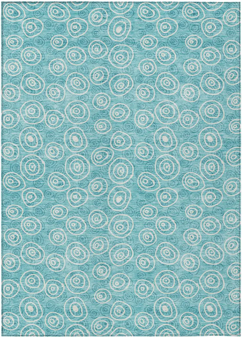 Teal Blue And Ivory Geometric Washable Indoor Outdoor Area Rug Photo 2