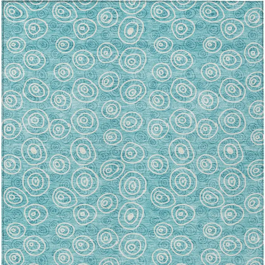Teal Blue And Ivory Geometric Washable Indoor Outdoor Area Rug Photo 6