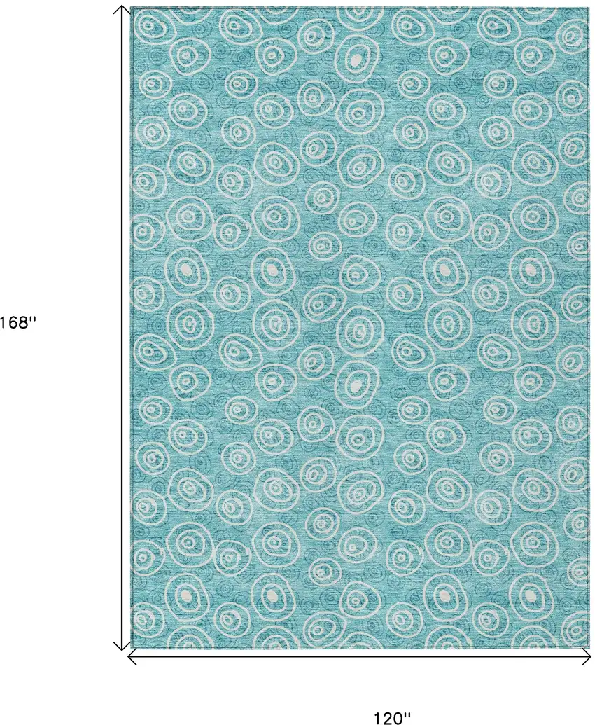 Teal Blue And Ivory Geometric Washable Indoor Outdoor Area Rug Photo 9
