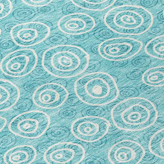 Teal Blue And Ivory Geometric Washable Indoor Outdoor Area Rug Photo 7