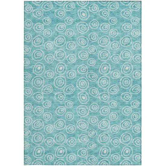 Teal Blue And Ivory Geometric Washable Indoor Outdoor Area Rug Photo 4