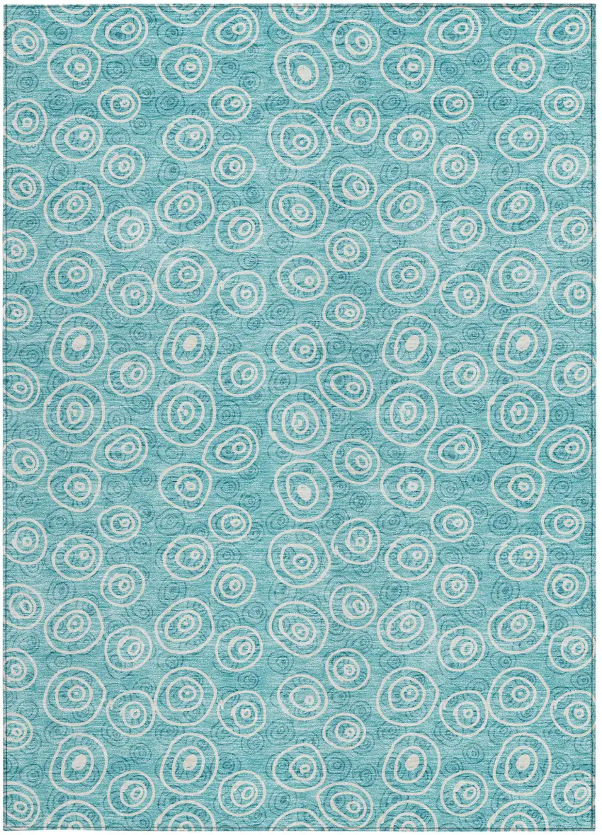 Teal Blue And Ivory Geometric Washable Indoor Outdoor Area Rug Photo 4