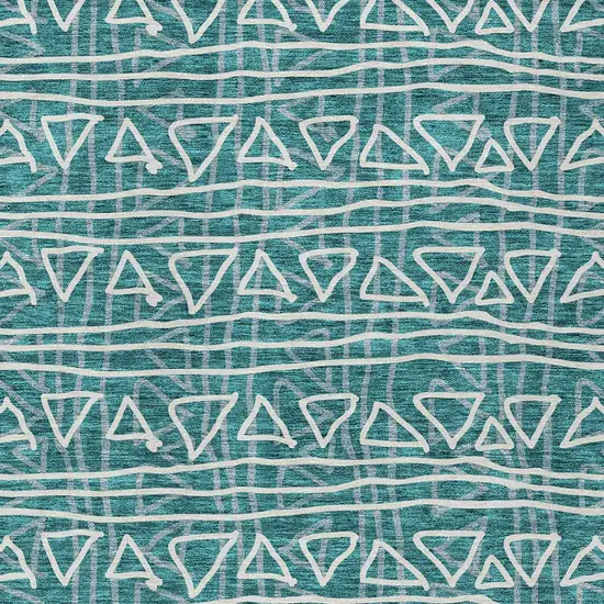 Teal Blue And Ivory Geometric Washable Indoor Outdoor Area Rug Photo 4