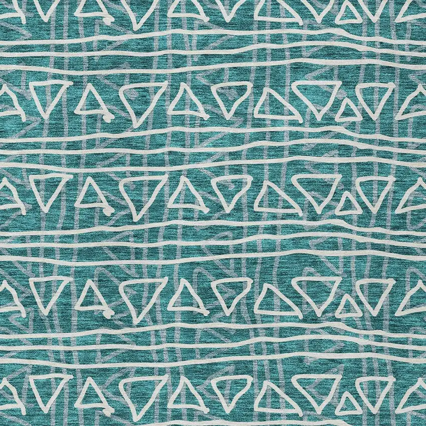 Teal Blue And Ivory Geometric Washable Indoor Outdoor Area Rug Photo 4