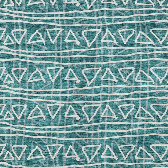 Teal Blue And Ivory Geometric Washable Indoor Outdoor Area Rug Photo 5