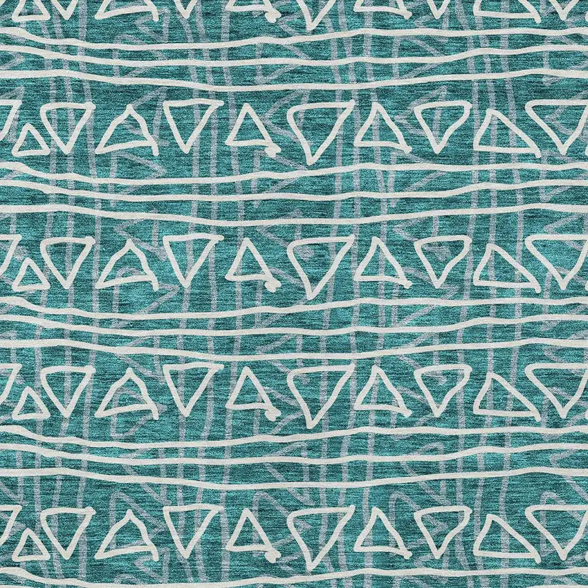 Teal Blue And Ivory Geometric Washable Indoor Outdoor Area Rug Photo 5