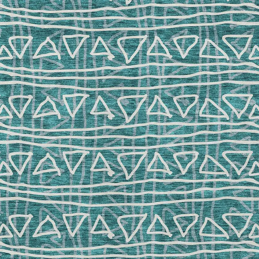 Teal Blue And Ivory Geometric Washable Indoor Outdoor Area Rug Photo 5