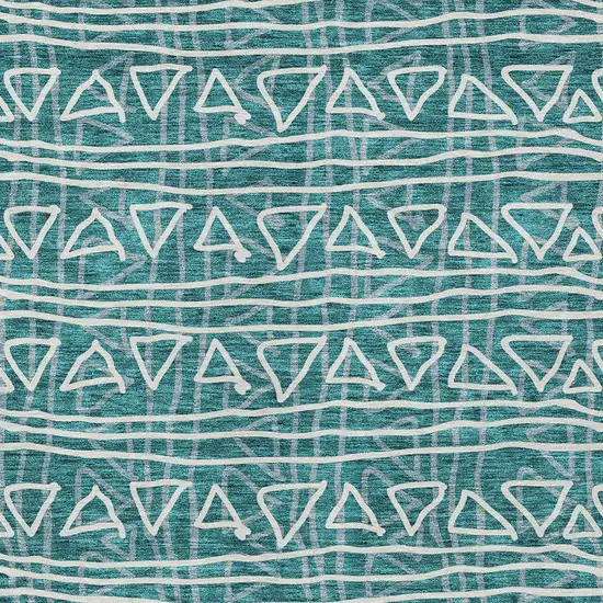 Teal Blue And Ivory Geometric Washable Indoor Outdoor Area Rug Photo 5