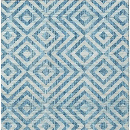 Teal Blue And Ivory Geometric Washable Indoor Outdoor Area Rug Photo 5