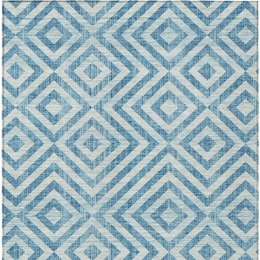 Teal Blue And Ivory Geometric Washable Indoor Outdoor Area Rug Photo 5