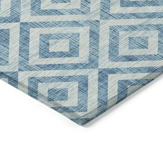 Teal Blue And Ivory Geometric Washable Indoor Outdoor Area Rug Photo 3