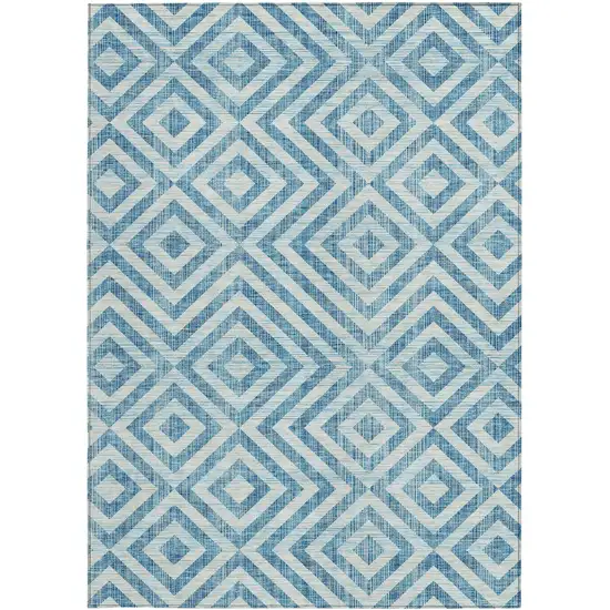 Teal Blue And Ivory Geometric Washable Indoor Outdoor Area Rug Photo 6