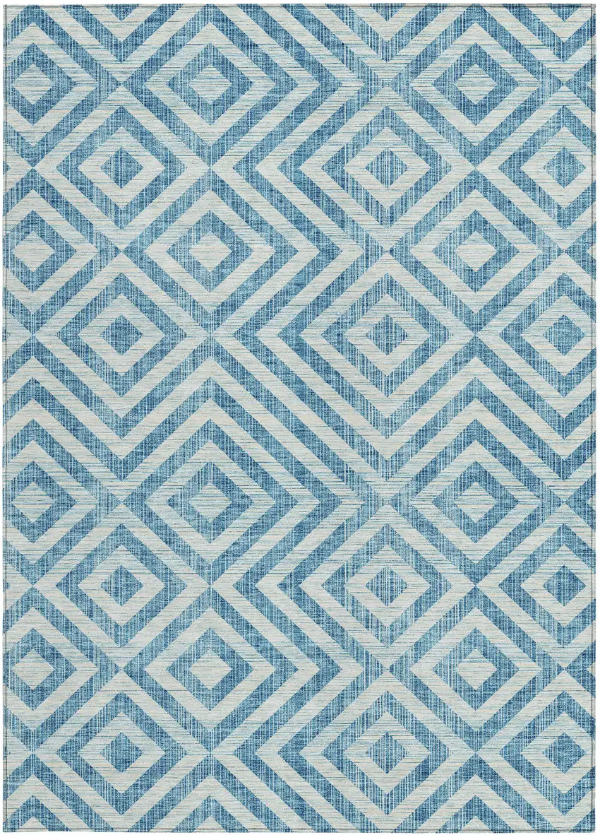 Teal Blue And Ivory Geometric Washable Indoor Outdoor Area Rug Photo 6