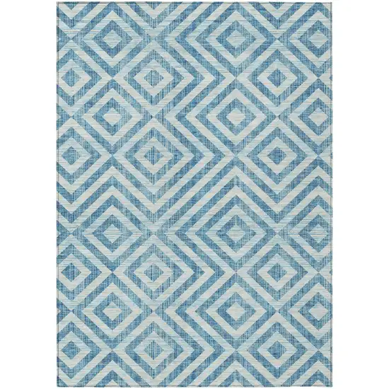 Teal Blue And Ivory Geometric Washable Indoor Outdoor Area Rug Photo 1