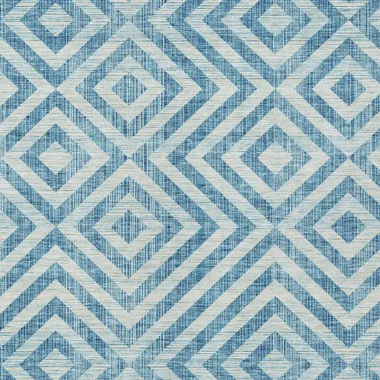 Teal Blue And Ivory Geometric Washable Indoor Outdoor Area Rug Photo 6