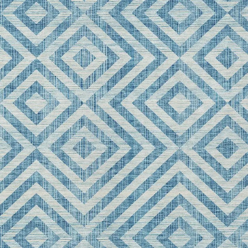 Teal Blue And Ivory Geometric Washable Indoor Outdoor Area Rug Photo 6