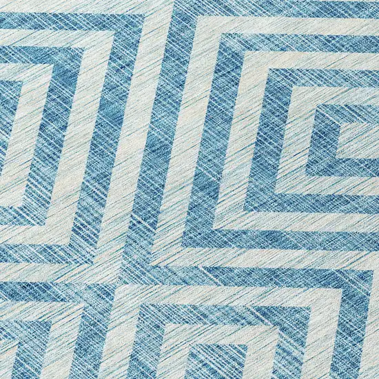 Teal Blue And Ivory Geometric Washable Indoor Outdoor Area Rug Photo 5