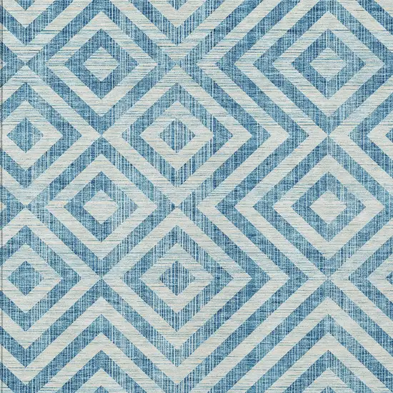 Teal Blue And Ivory Geometric Washable Indoor Outdoor Area Rug Photo 6