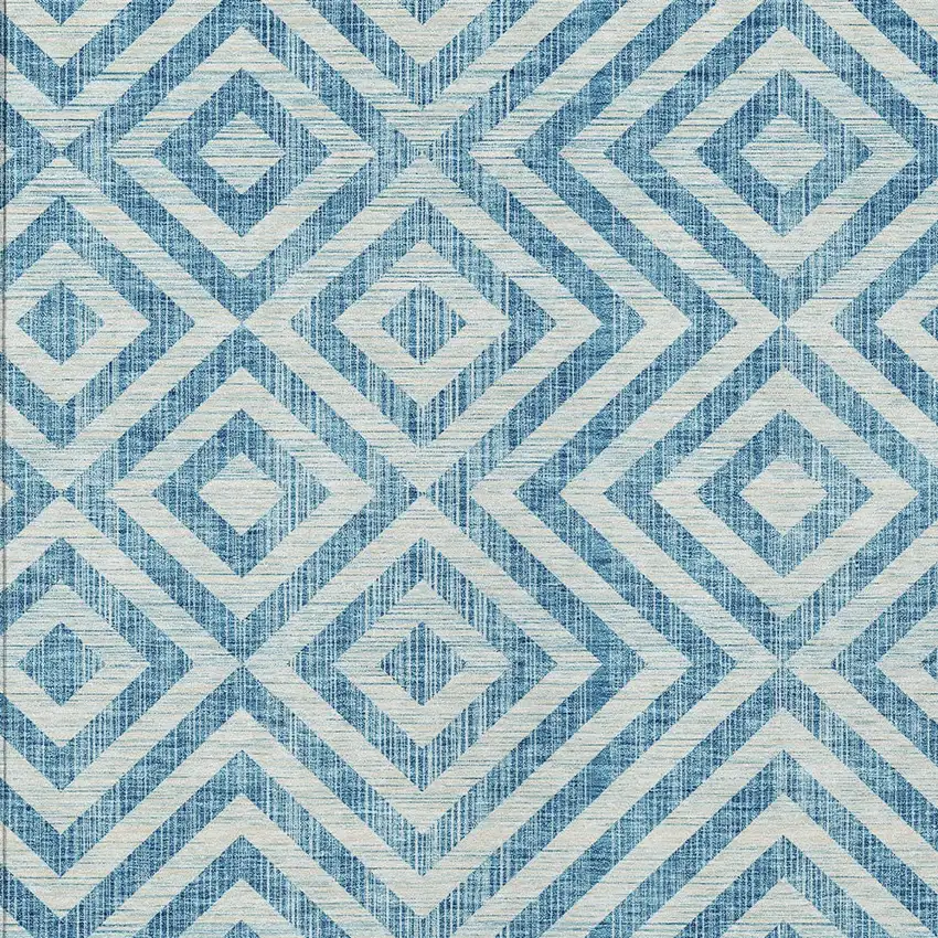 Teal Blue And Ivory Geometric Washable Indoor Outdoor Area Rug Photo 6
