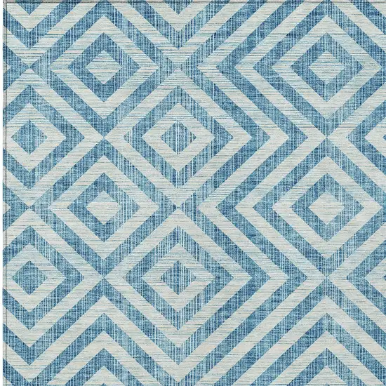 Teal Blue And Ivory Geometric Washable Indoor Outdoor Area Rug Photo 6