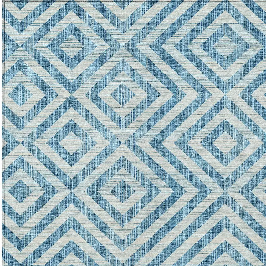 Teal Blue And Ivory Geometric Washable Indoor Outdoor Area Rug Photo 6
