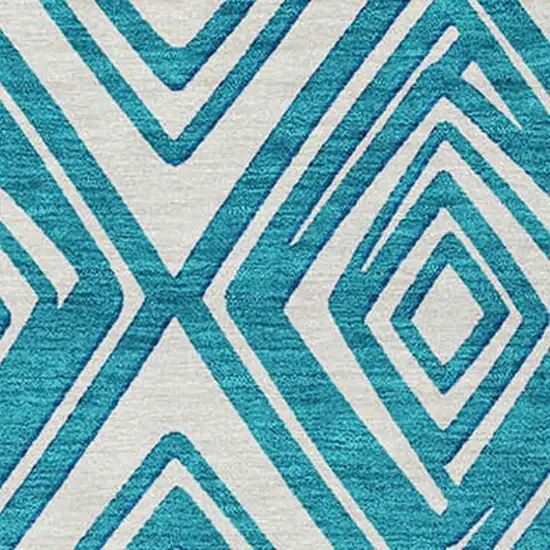 Teal Blue And Ivory Geometric Washable Indoor Outdoor Area Rug Photo 6