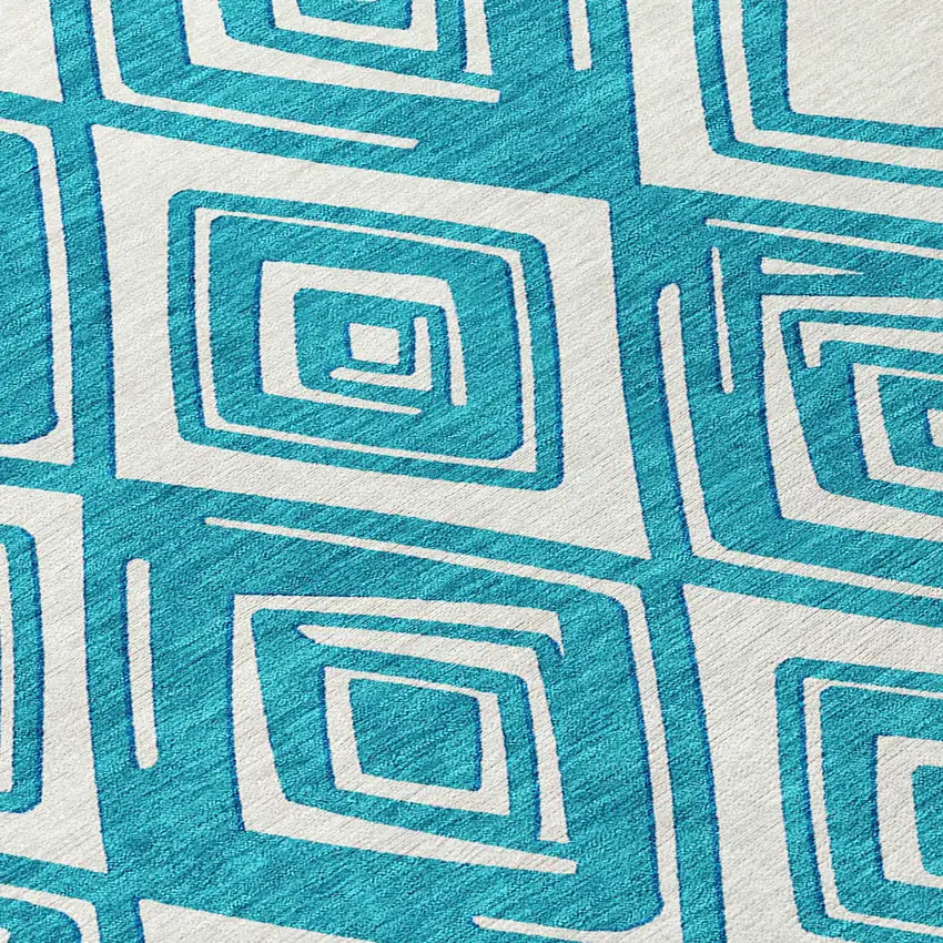 Teal Blue And Ivory Geometric Washable Indoor Outdoor Area Rug Photo 7