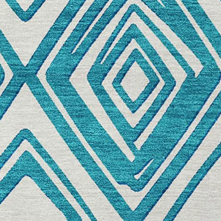 Teal Blue And Ivory Geometric Washable Indoor Outdoor Area Rug Photo 6